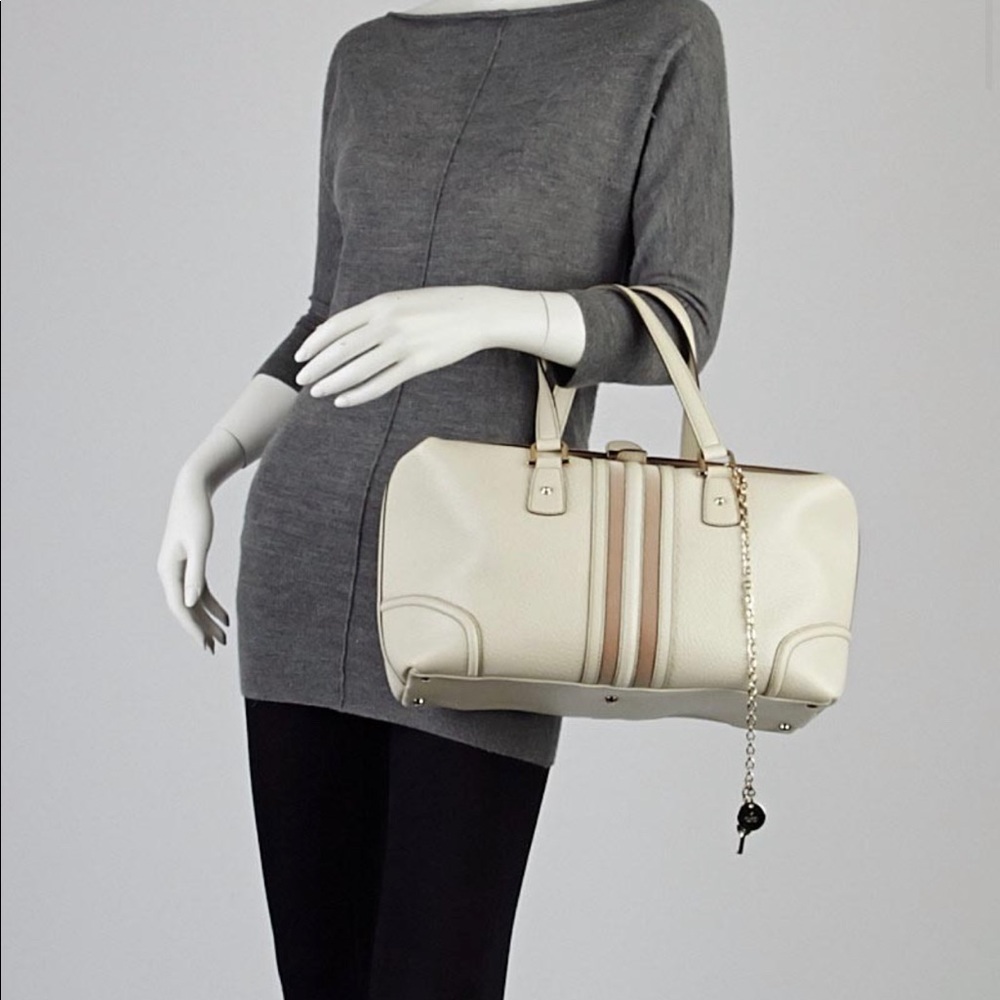 GUCCI
White Leather Web Treasure Large Boston Bag